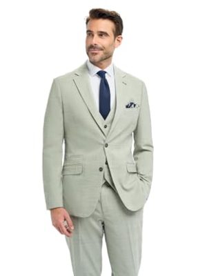 Men’s Boys Sage Green Textured Suit, 3-Piece Slim Fit, Smart-Casual & Formal Attire