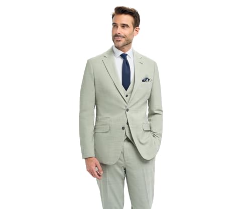 Men’s Boys Sage Green Textured Suit, 3-Piece Slim Fit, Smart-Casual & Formal Attire