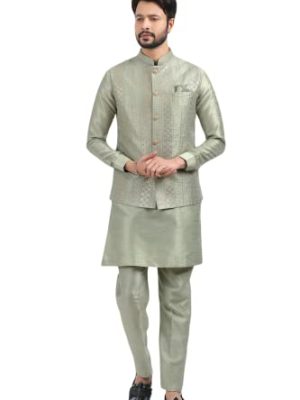 Lady Dwiza Indian Traditional Wedding Festive Season Waistcoat Party Wear Kurta Pyjama Set With Nehru Jacket For Men