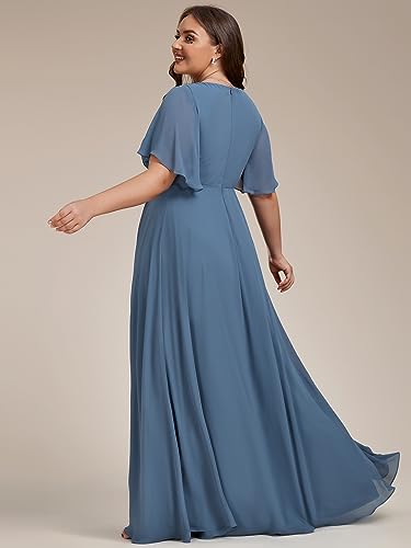 Chiffon V Neck Short Sleeves Appliques Plus Size Formal Dresses for Curvy Women Evening Gowns 01960-DA