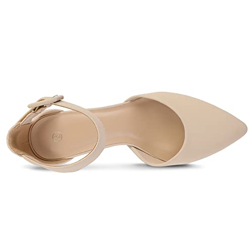 Women's Pointed Toe Low Chunky Heels Closed Toe Ankle Strap Dress Pump Shoes - Available in Wide Sizes