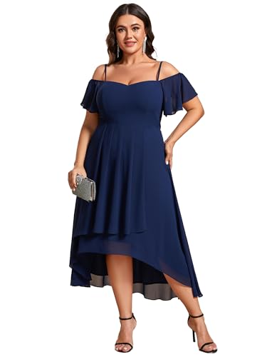 Women's Plus Size Ruffle Sleeves Off Shoulder Empire Waist A Line Chiffon Summer Wedding Guest Dress 02103-DA