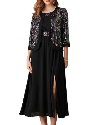 Women's Formal Dresses Mother of The Bride Dresses for Wedding Party Cocktail Dress Two Piece Dress Sequin Dress