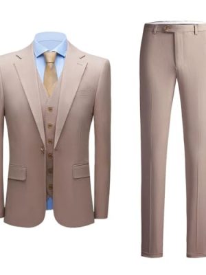 Men's 3 Piece Suit Slim Fit Korean Light Coffee Business Casual Fashion Formal Outfit Autumn Winter Wedding Men Suits