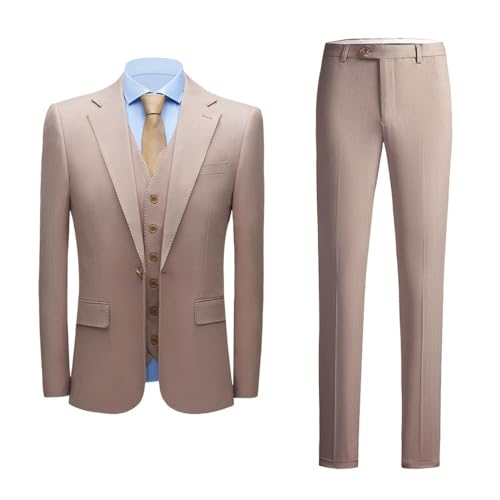 Men's 3 Piece Suit Slim Fit Korean Light Coffee Business Casual Fashion Formal Outfit Autumn Winter Wedding Men Suits