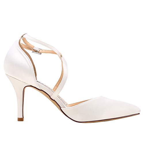 Heels for Women Closed Toe Strappy Pointed High Heel Pumps Satin Pointy Wedding Evening Dress Shoes
