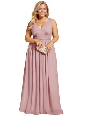V Neck Sleeveless Pleated Chiffon Maxi Plus Size Formal Dresses for Women Bridesmaid Dresses 09016-DA