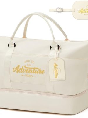 Wedding Weekender Bag for Women, Bridal Shower Gift Set with Shoe Compartment & Luggage Tag, 'and So The Adventure Begins' Bride