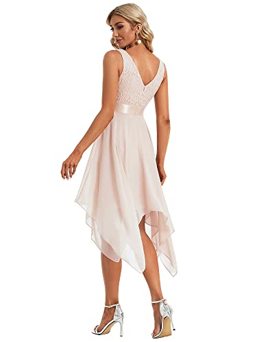Women's Vintage V Neck Irregular Hem Lace A Line Chiffon Cocktail Dresses 00207