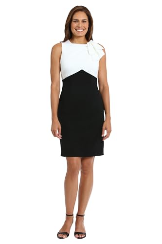 Women's Sleeveless Sheath Geometric Colorblock Design with Bow Detail-Knee-Length Cocktail Dress