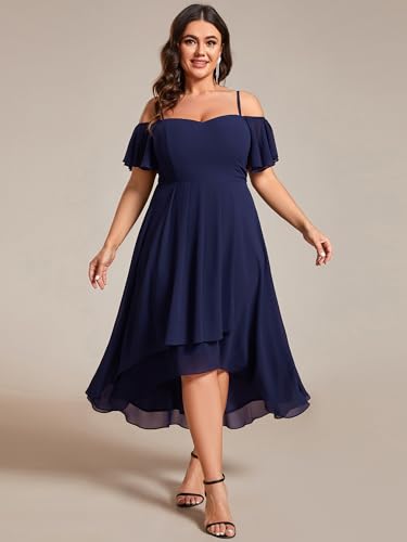 Women's Plus Size Ruffle Sleeves Off Shoulder Empire Waist A Line Chiffon Summer Wedding Guest Dress 02103-DA