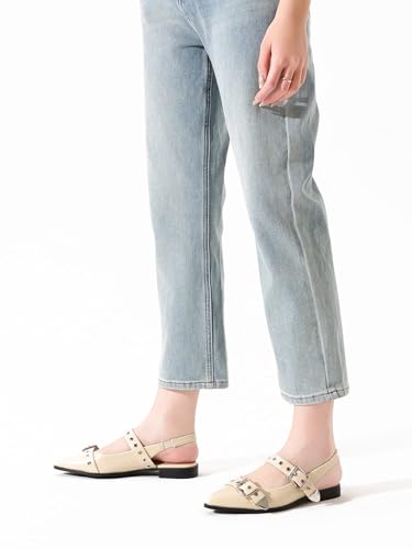 Women's Buckle Ballet Flats Pointed Closed Toe Slingback Shoes with Low Heel Comfortable Dress Flats