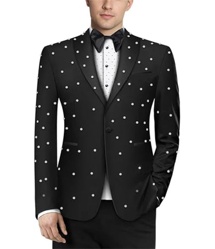 Mens Pearls 2 Pieces Suits Slim Fit Double Breasted Tuxedo Jacket Blazer Pants for Prom,Party,Wedding