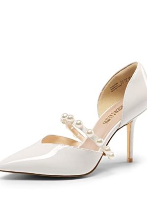 Women's Closed Toe High Heels Stiletto Pointed Toe Strappy Pearl Elegant D'Orsay Dress Wedding Party Pumps Shoes