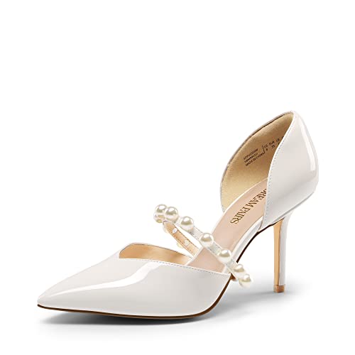 Women's Closed Toe High Heels Stiletto Pointed Toe Strappy Pearl Elegant D'Orsay Dress Wedding Party Pumps Shoes