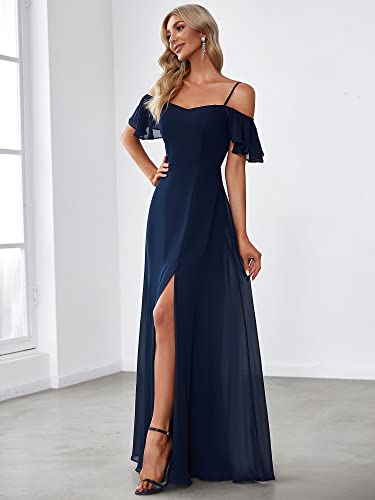 Women's Formal Dresses Off Shoulder Short Sleeve Split A-Line Floor Length Bridesmaid Dresses 0237