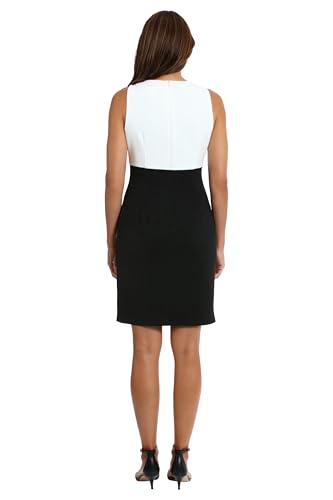 Women's Sleeveless Sheath Geometric Colorblock Design with Bow Detail-Knee-Length Cocktail Dress