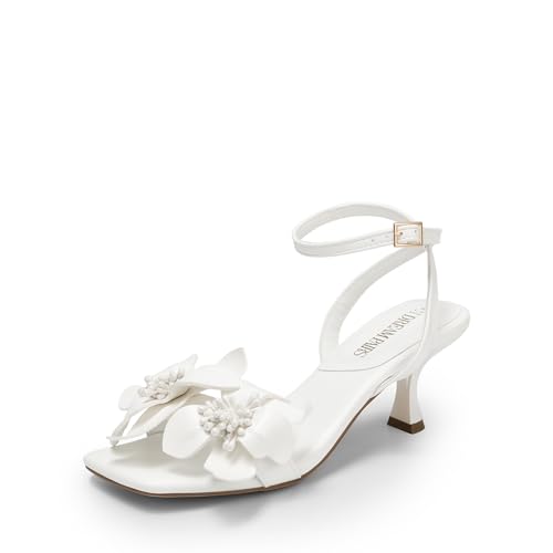 31Cu0oYt62L.jpg Women's Flower Wedding Heels Cute Square Toe Slingback Low Kitten Heels Sandals with Ankle Strap