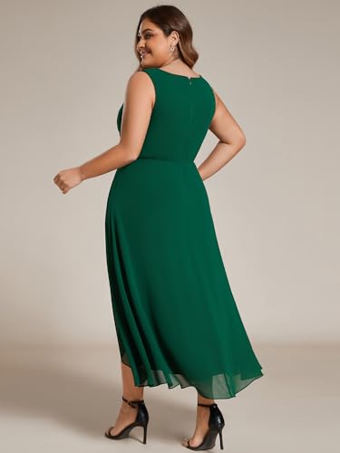 Women's Summer Chiffon Sleeveless V Neck Applique Plus Size High Low Formal Wedding Guest Dresses 41926-DA