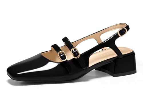 Womens Mary Jane Chunky Low Heels Slingback Pumps Closed Square Toe Wedding Dress Shoes