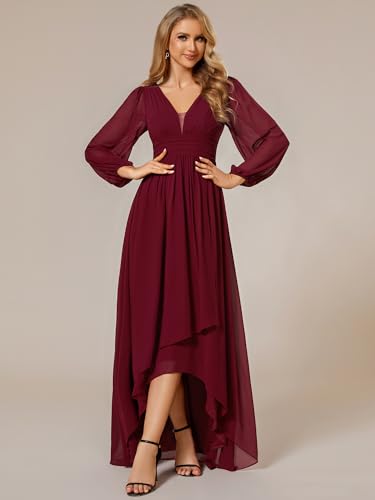 Women's Fall Lantern Sleeve A Line High Low Bridesmaid Dresses 02043