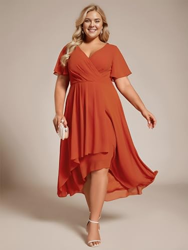 Women's A Line Curvy Pleated Chiffon Plus Size Semi Formal Dress