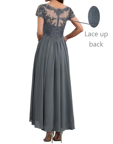 Mother of The Bride Dresses Lace Appliques Formal Evening Party Prom Gown Chiffon Short Sleeve A-Line DR0201R