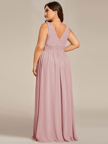 31H8oAo3sCL.jpg V Neck Sleeveless Pleated Chiffon Maxi Plus Size Formal Dresses for Women Bridesmaid Dresses 09016-DA