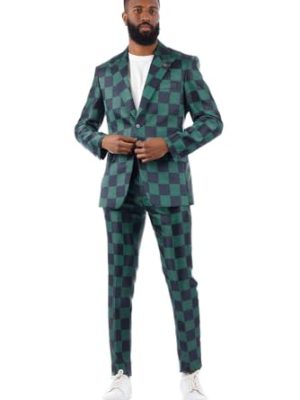 Men's Checkered Pattern Peak Lapel Suit 4SU09