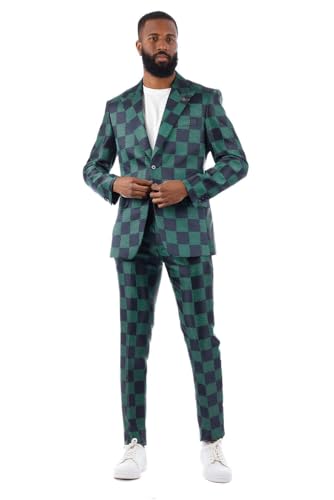 Men's Checkered Pattern Peak Lapel Suit 4SU09