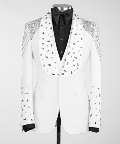 3 Piece Men's Tuxedo Suits Luxury Rhinestone Shawl Lapel Blazers Slim Jacket Vest Pants Sets for Wedding,Prom,Party