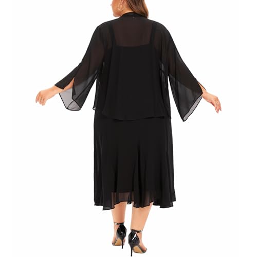 Plus Size Jacket Dress Suits 2 Piece Chiffon Sets Delicate Rhinestone Pattern Mother of Bride Dresses for Wedding