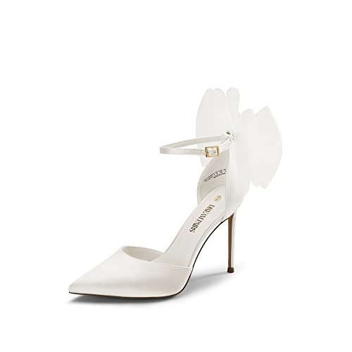 Women's High Heels Strappy Closed Toe Stiletto Pointed Toe Mesh Bows Ankle Strap D'Orsay Sexy Dress Wedding Party Pumps Shoes