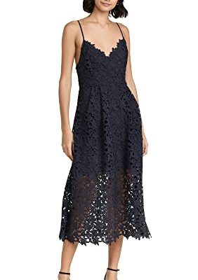 Women's Sleeveless Lace Fit & Flare Midi Dress