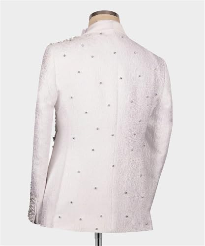 Men's Luxury Handmade Rhinestone Paisley Blazer Slim Fit Single Breasted White Dinner Prom Wedding Stylish Tuxedo