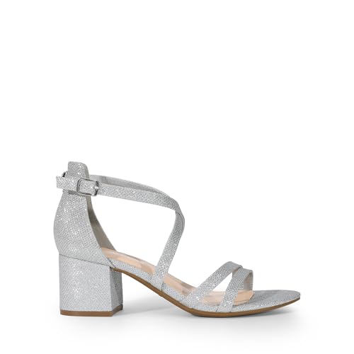 Women's Ankle Strap Low Chunky Heels Open Toe Blocked Strappy Sandals Dress Shoes for Wedding Bridal Party