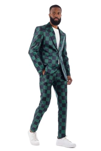 Men's Checkered Pattern Peak Lapel Suit 4SU09
