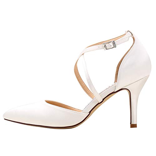Heels for Women Closed Toe Strappy Pointed High Heel Pumps Satin Pointy Wedding Evening Dress Shoes