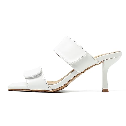 Womens 2 Strap Slip On Heeled Sandals Slip On Sandals Square Toe Kitten Heeled Mules