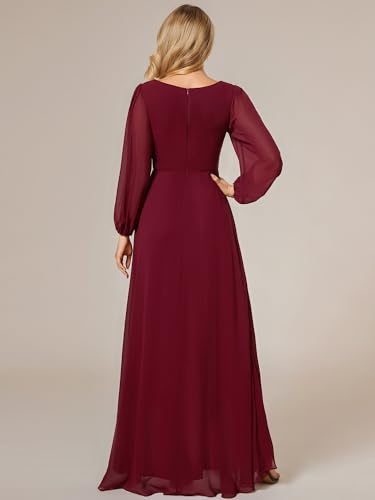 Women's Fall Lantern Sleeve A Line High Low Bridesmaid Dresses 02043
