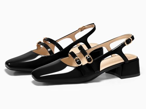 Womens Mary Jane Chunky Low Heels Slingback Pumps Closed Square Toe Wedding Dress Shoes