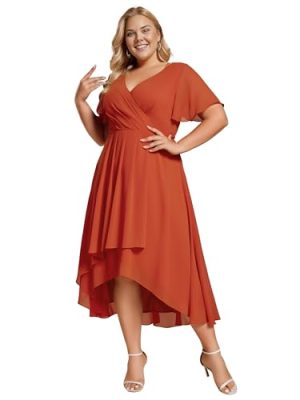 Women's A Line Curvy Pleated Chiffon Plus Size Semi Formal Dress