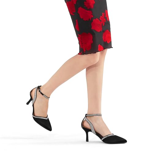 Women's Pumps Shoes Pointed Toe Kitten Low Heels Stiletto Ankle Strap Closed Toe Wedding Party Dress Sandals
