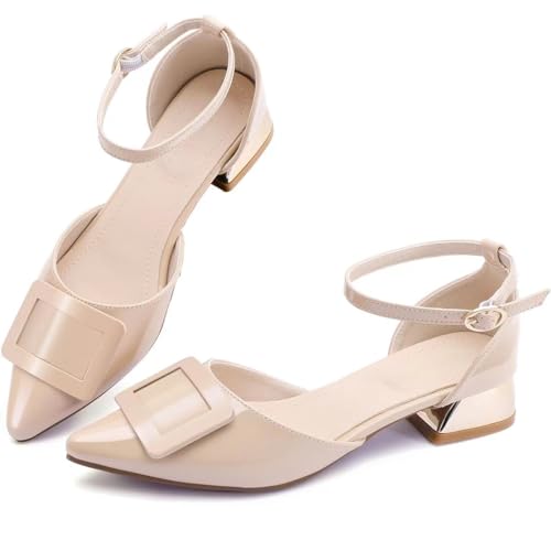 Women's Pumps Shoes Pointed Toe Low Heels Ankle Strap Closed Toe Wedding Party Dress Sandals