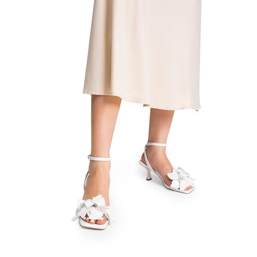 31Q7WmGf3L.jpg Women's Flower Wedding Heels Cute Square Toe Slingback Low Kitten Heels Sandals with Ankle Strap