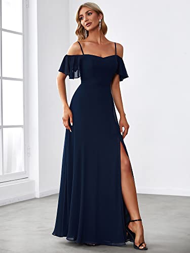 Women's Formal Dresses Off Shoulder Short Sleeve Split A-Line Floor Length Bridesmaid Dresses 0237