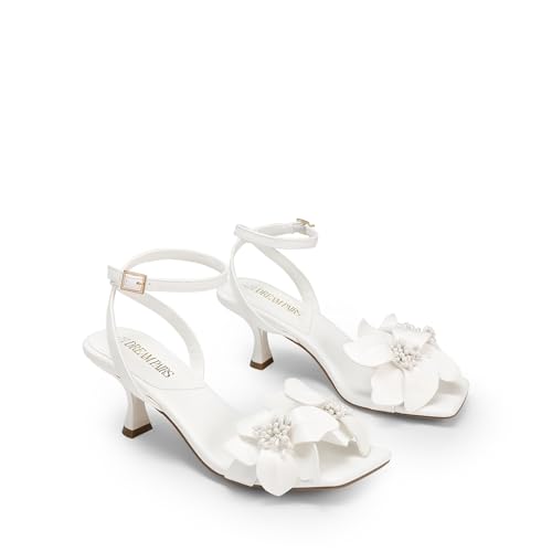 31RBZgRstIL.jpg Women's Flower Wedding Heels Cute Square Toe Slingback Low Kitten Heels Sandals with Ankle Strap