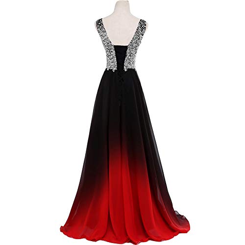 Women Formal Beaded Gradient Black Ombre Chiffon Long Prom Evening Dresses
