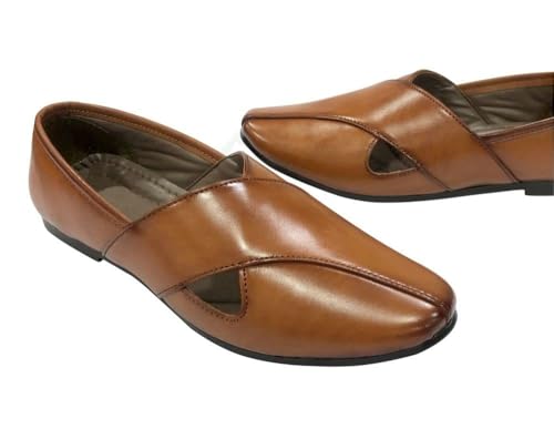 Punajbi Jutti for Men Sherwani Jutti Groom Shoes Tan Indian Shoes Breathable Loafers