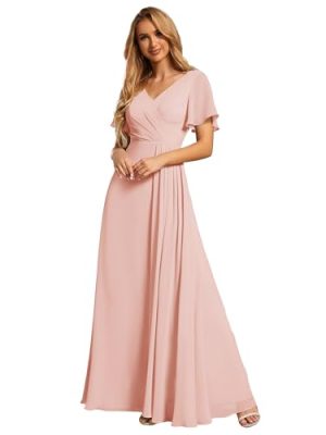 Women's Formal Dresses Flutter Short Sleeve Floor Length Dress 2024 High Waist Evening Dresses 0050